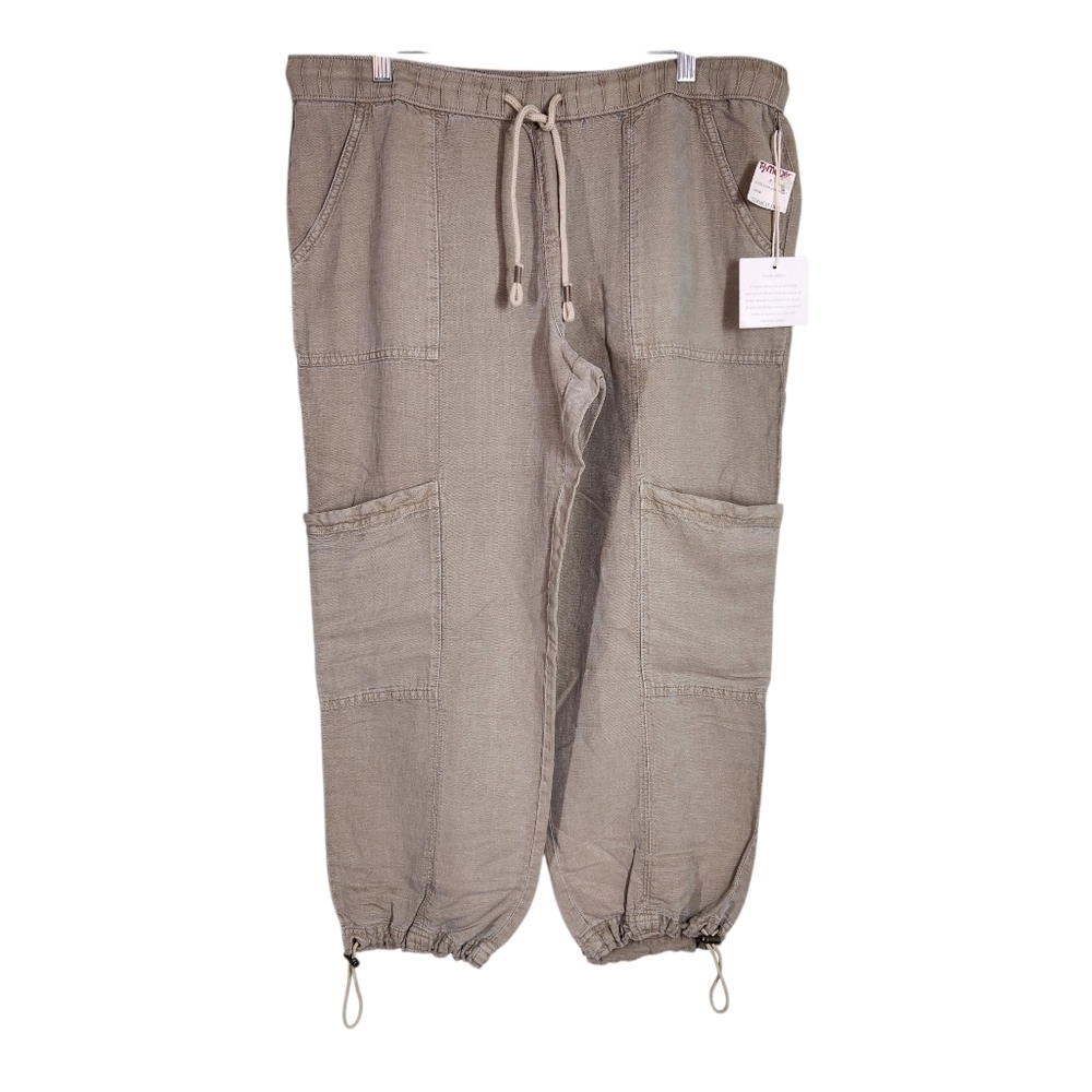 NWT Nicole Miller Pants Linen Lyocell Cargo Drawstring Sz XL